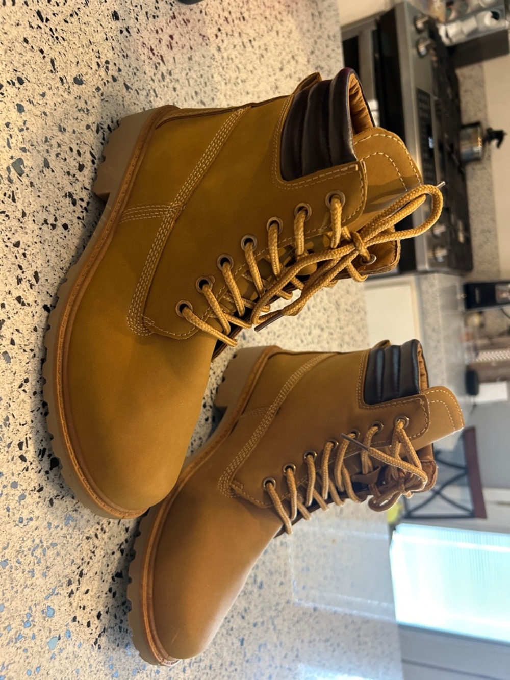 Forever 21 Wheat Lace-Up Ankle Booties with Dark Collar